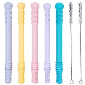 img 4 attached to 🦷 Mothby Baby Teething Tubes: 5 Pcs 6.3 Inches Long with 2 Pcs Cleaning Brushes - Teething Straws for 3-12 Months Old Babies - Premium Food Grade Silicone - Refrigerator & Dishwasher Safe