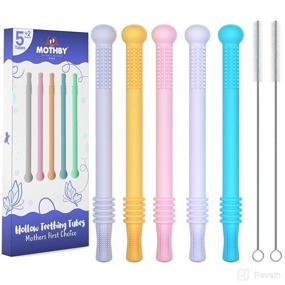 img 3 attached to 🦷 Mothby Baby Teething Tubes: 5 Pcs 6.3 Inches Long with 2 Pcs Cleaning Brushes - Teething Straws for 3-12 Months Old Babies - Premium Food Grade Silicone - Refrigerator & Dishwasher Safe