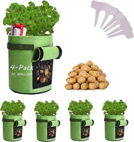 img 4 attached to Potato-Grow-Bags, 4 Pack 10 Gallon Felt Potatoes Growing Containers With Handles&Access Flap For Vegetables,Tomato,Carrot, Onion,Fruits,Plants Planting Bag Planter