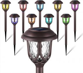 img 4 attached to 10 Pack Color Changing Solar Lights Outdoor - Pathway, Garden Yard Decorations For Walkways, Sidewalks & Driveways (Brown/Colored Light)