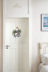 img 3 attached to Hello Sign для зимнего декора входной двери - 12-дюймовое круглое украшение для подвесной двери для наружного и внутреннего дома, крыльца и фермы - подарок на все сезоны и новоселье - белый