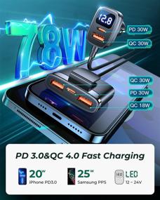 img 3 attached to 🚀 High-Speed 78W 5-in-1 USB C Car Charger - Tollefe Multi-Port Super Fast Charging with PQ3.0/QC3.0/QC4.0/PPS/AFC Support, USB Type C Car Charger with Display for iPhone, Samsung Galaxy, Motorola, Pixel