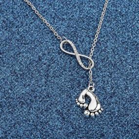 img 1 attached to Announce Your Pregnancy In Style With WUSUANED Footprints Lariat Necklace - Perfect Gift For Mom-To-Be