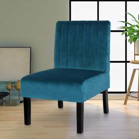 img 4 attached to STHOUYN Mordern Бархатное кресло без подлокотников, диван, декоративное тапочное кресло, косметический стул для спальни, угловой боковой стул, мебель для гостиной, синий