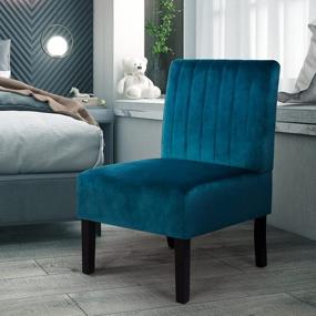 img 3 attached to STHOUYN Mordern Velvet Armless Accent Chair Sofa Decorative Slipper Chair Vanity Chair For Bedroom Desk, Corner Side Chair Living Room Furniture Blue