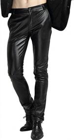 img 4 attached to Yeokou Men'S Skinny Tapered PU Faux Leather Motorcycle Biker Pants | Straight Leg Fit