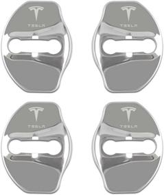 img 4 attached to LAXMELPOL, 4 шт., подходит для автомобиля Tesla, крышка дверного замка из нержавеющей стали для дверного замка, аксессуары для Tesla (щепка)