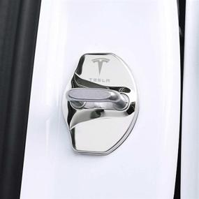 img 3 attached to LAXMELPOL, 4 шт., подходит для автомобиля Tesla, крышка дверного замка из нержавеющей стали для дверного замка, аксессуары для Tesla (щепка)