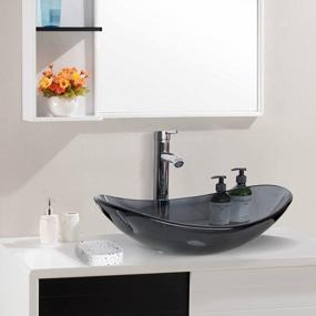 img 3 attached to Bluish Grey Crystal Glass Vessel Sink Basin With Faucet And Pop-Up Drain - Elegant Boat Shape For Stylish Bathrooms By Puluomis