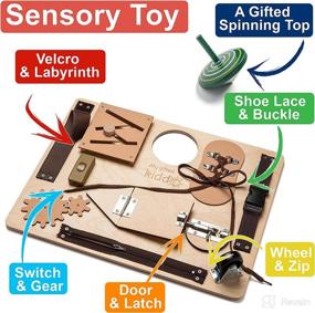 img 1 attached to 🔠 Montessori Sensory Busy Board for Toddlers - Wooden Educational Toy with Spinning Top - Fine Motor Skills Activity Board for Kids - Travel Preschool Toy