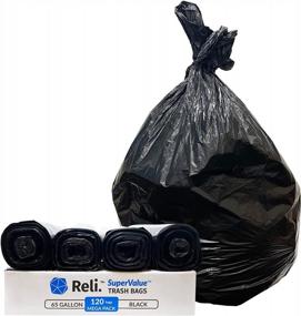 img 4 attached to USA-Made Heavy-Duty 65 Gallon Trash Bags - 120 Count Bulk Pack, Black Large Garbage Bags For 64-65 Gallon Toter Trash Cans - Reliable And Durable Waste Bags
