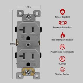 img 3 attached to GRAY ENERLITES Tamper-Weather-Resistant Duplex Receptacle - Self-Grounding, 2-Pole, 3-Wire, UL Listed Outdoor Outlet, Ideal For Residential/Commercial Use, 5-20R, 20A 125V, Model # 62040-TWR-GY
