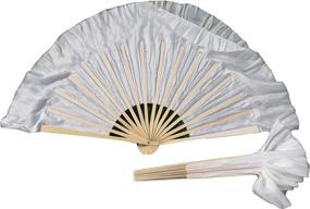 img 4 attached to Winged Sirenny Pairs Short Silk Flutter Folding Fan For Worship And Chinese Folk Dance Performance, 4" Silk Over 12" Bamboo (White)