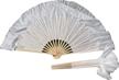 winged sirenny pairs short silk flutter folding fan for worship and chinese folk dance performance, 4" silk over 12" bamboo (white) logo