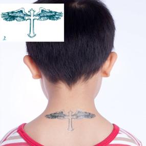 img 3 attached to Kids Halloween Neck Makeup: Beckham Cross Wings Temporary Tattoos - Waterproof And Small (4 Sheets) By Yeeech