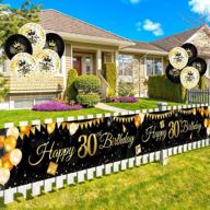 30th anniversary black and gold birthday party decoration set - banner, 5 latex balloons, 5 sequined balloon, 274 x 37 cm large happy birthday sign backdrop logo