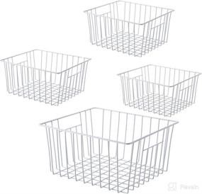 img 4 attached to Kitchen Freezer Wire Baskets, Storage Organizer Bins for Chest and Upright Freezer, Refrigerator Dividers Containers with Handles - Pearl White (Pack of 4)