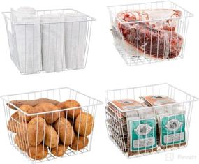 img 1 attached to Kitchen Freezer Wire Baskets, Storage Organizer Bins for Chest and Upright Freezer, Refrigerator Dividers Containers with Handles - Pearl White (Pack of 4)