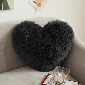 img 4 attached to XeGe Luxury 15"X17" Faux Fur Heart Shaped Pillow, Cute Plush Shaggy Decorative Throw Pillow, Fluffy Heart Pillow, Fuzzy Cushion Throw Pillows For Bedroom/Kid'S Room/Living Room/Home Décor, Dark Grey