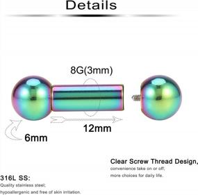 img 2 attached to Ftovosyo PA Rings Internally Threaded Straight Barbell Nipple Ring 2G 4G 6G 8G Earrings Gauges Ear Ring Tongue Rings 316L Surgical Steel Body Piercing Jewelry For Women Men 1Pair, Color Rainbow