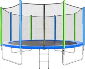 img 4 attached to Safe And Fun Outdoor Trampoline For Kids And Adults: Merax 12FT/14FT/16FT Trampoline With Safety Enclosure, Wind Stakes, And Ladder