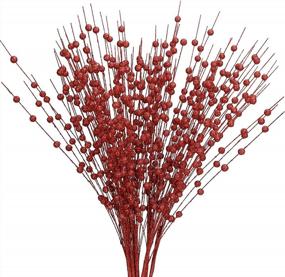 img 4 attached to 10 Pack Red Glitter Berry Stem Ornaments For Christmas Tree DIY Wreath Crafts - 15.7 Inches Fake Decorative Sticks For Holiday Home Decor By Greentime