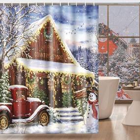 img 3 attached to Winter Wonderland: Emvency'S Watercolor Snowman And Red Truck Christmas Shower Curtain Set With 12 Hooks For Your Farmhouse Bathroom - 72"X72