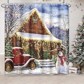 img 4 attached to Winter Wonderland: Emvency'S Watercolor Snowman And Red Truck Christmas Shower Curtain Set With 12 Hooks For Your Farmhouse Bathroom - 72"X72