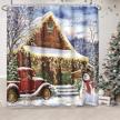 winter wonderland: emvency's watercolor snowman and red truck christmas shower curtain set with 12 hooks for your farmhouse bathroom - 72"x72 logo