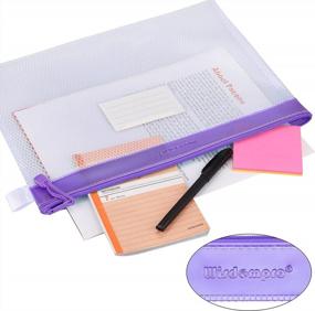 img 3 attached to Set Of 4 Durable Waterproof Mesh Zipper Pouches For Documents & Files - Wisdompro Letter Size Organizer In Stylish Purple