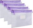 set of 4 durable waterproof mesh zipper pouches for documents & files - wisdompro letter size organizer in stylish purple logo