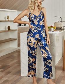 img 3 attached to Silk Satin Sleepwear Set - Romanstii Sexy Cami PJ Nightwear With 3 Pieces