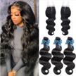 allrun brazilian body wave hair bundle set with t part closure (26 28 30+20inch) - 100% unprocessed virgin human hair extensions, 3 bundles with lace closure for stunning hairstyles logo