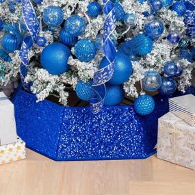 img 4 attached to Сверкающий синий воротник для рождественской елки с блестками - 33,5-дюймовая крышка для подставки для рождественской елки - идеальный декор для дома для отдыха