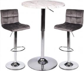 img 4 attached to Upgrade Your Home Bar With Puluomis Set Of 3 Marble Bar Table And Chrome Barstools