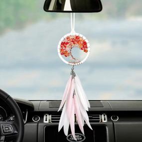 img 4 attached to Pink And White Feather Dream Catcher Car Charm With Crystal Beads