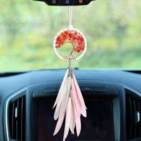 img 3 attached to Pink And White Feather Dream Catcher Car Charm With Crystal Beads