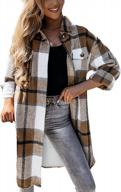 women's wool blend plaid shirt jacket coat, lapel button down mid long shackets autumn winter size m logo