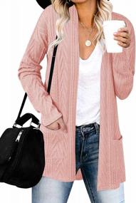img 4 attached to Women'S Lightweight Cable Knit Cardigan With Pockets - MEROKEETY Casual Long Sleeve Open Front Solid Color