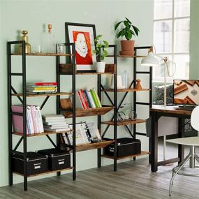 img 3 attached to Ironck Triple Wide 4-Tier Industrial Bookshelf With Record Player Shelves - Large Etagere Bookcase With Metal Frame For Living Room Or Home Office Storage