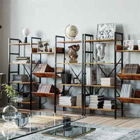 img 2 attached to Ironck Triple Wide 4-Tier Industrial Bookshelf With Record Player Shelves - Large Etagere Bookcase With Metal Frame For Living Room Or Home Office Storage