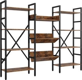 img 4 attached to Ironck Triple Wide 4-Tier Industrial Bookshelf With Record Player Shelves - Large Etagere Bookcase With Metal Frame For Living Room Or Home Office Storage