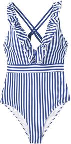 img 2 attached to CUPSHE Womens Stripe Ruffled Swimsuit Women's Clothing via Swimsuits & Cover Ups