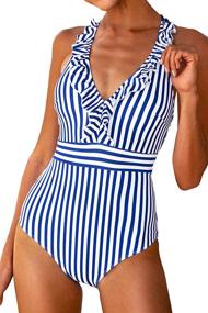 img 4 attached to CUPSHE Womens Stripe Ruffled Swimsuit Women's Clothing via Swimsuits & Cover Ups