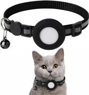 🔔 airtag cat collar with bell and safety buckle, 3/8" reflective width, waterproof airtag holder, compatible with apple airtag for cats, dogs, kittens, puppies - black логотип