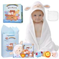 🚢 noahs ark baptism gift set - 7 pieces for boys and newborn babies, perfect for dedication, christening, and baptism, includes bamboo washcloth, hooded towel, baby bath book, 3 bath toys, and gift bag logo