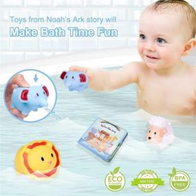 img 2 attached to 🚢 Noahs Ark Baptism Gift Set - 7 pieces for Boys and Newborn Babies, Perfect for Dedication, Christening, and Baptism, Includes Bamboo Washcloth, Hooded Towel, Baby Bath Book, 3 Bath Toys, and Gift Bag