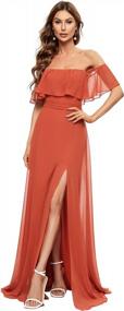 img 2 attached to Ever-Pretty Womens Off The Shoulder Ruffle Party Dresses Side Split Beach Maxi Dress 07679
