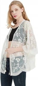 img 2 attached to Anna-Kaci Womens Short Embroidered Lace Kimono Crop Cardigan With Half Sleeves