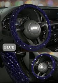 img 3 attached to Blue Crystal Rhinestone Diamond Steering Wheel Cover for Men's Car, 15 Inch Universal Cool Bling Accessory with Anti-Slip Wheel Protector in Black